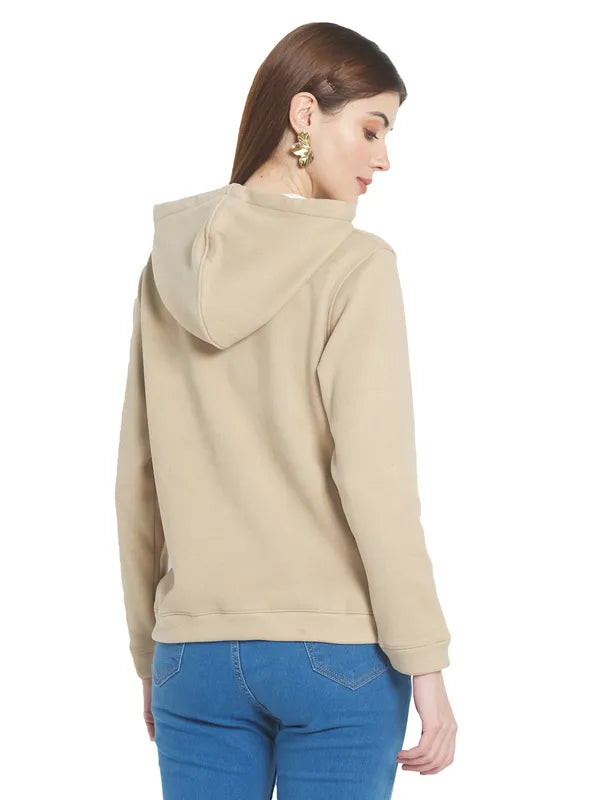 Mettle Women Cream-Coloured Hooded Sweatshirt