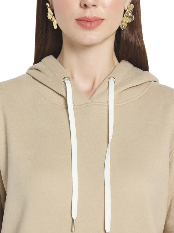 Mettle Women Cream-Coloured Hooded Sweatshirt