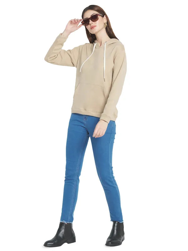 Mettle Women Cream-Coloured Hooded Sweatshirt