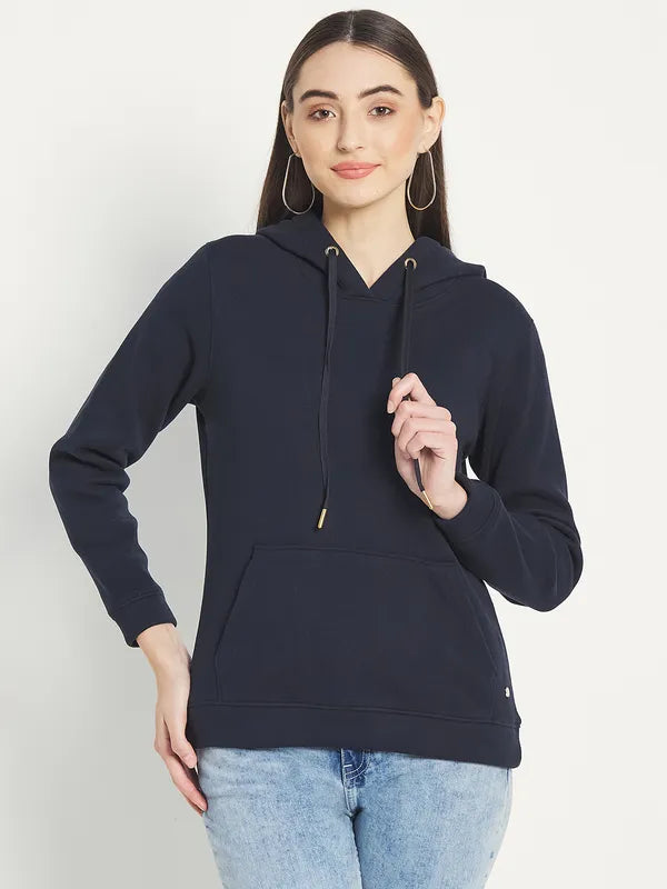 Mettle Women Navy Blue Hooded Sweatshirt