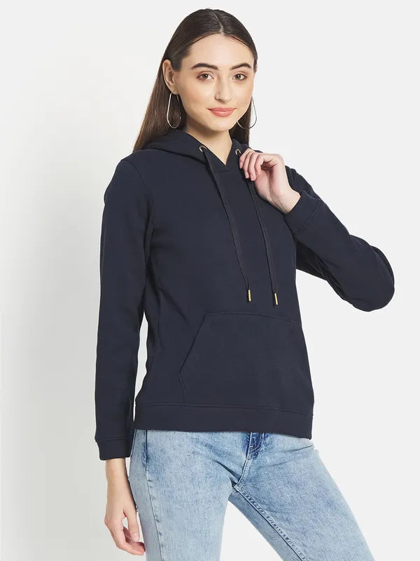 Mettle Women Navy Blue Hooded Sweatshirt