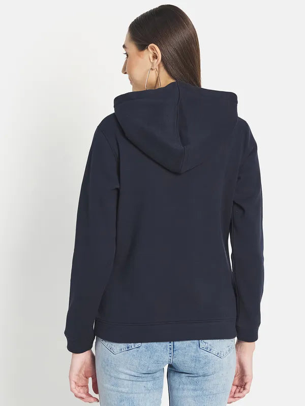 Mettle Women Navy Blue Hooded Sweatshirt