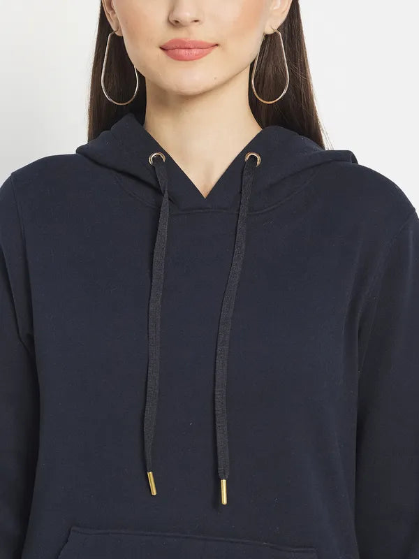 Mettle Women Navy Blue Hooded Sweatshirt