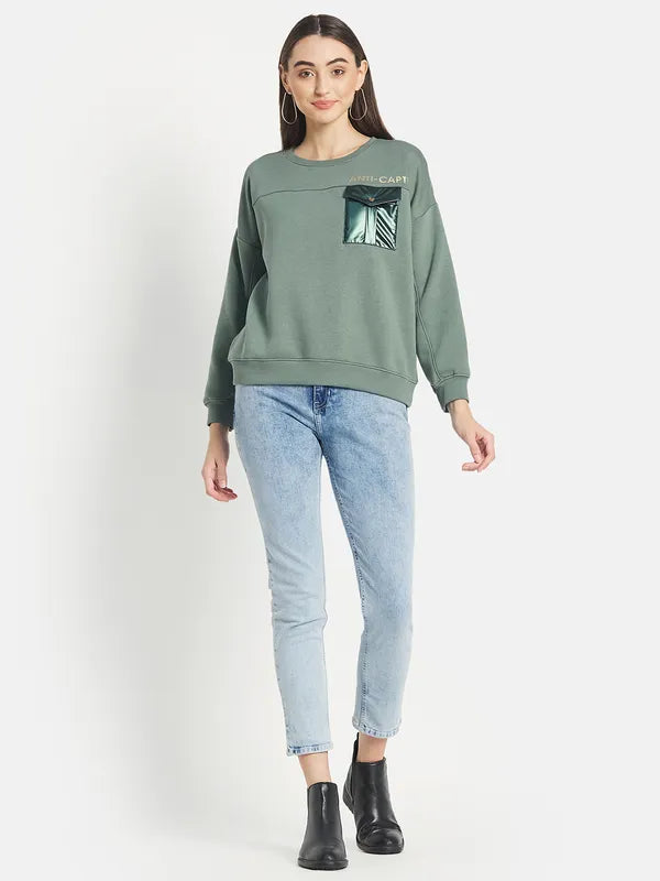 Mettle Women Olive Green Sweatshirt