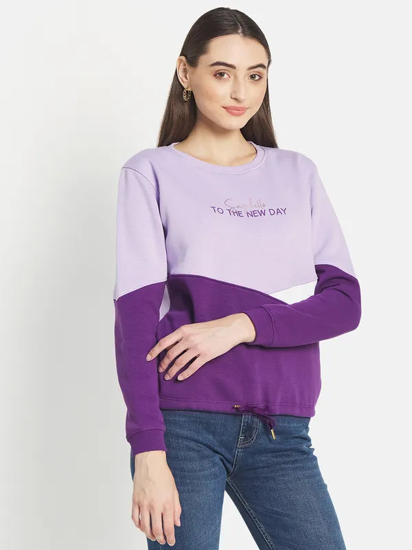 Mettle Women Purple Colourblocked Sweatshirt