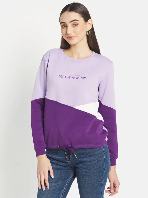 Mettle Women Purple Colourblocked Sweatshirt