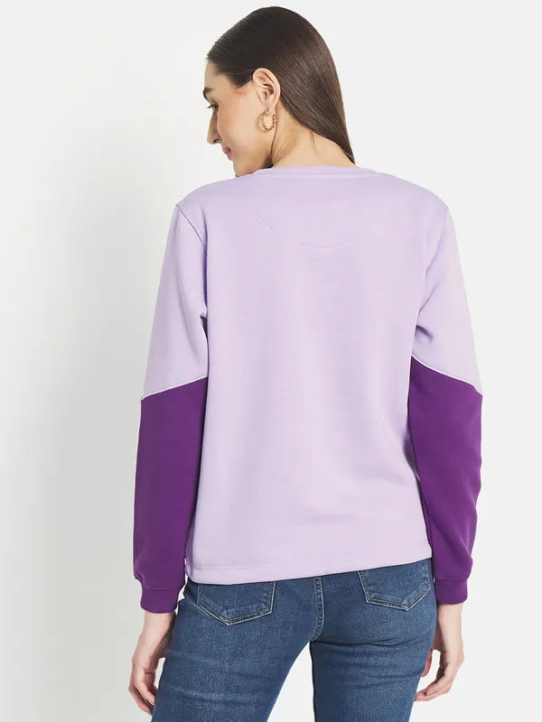 Mettle Women Purple Colourblocked Sweatshirt