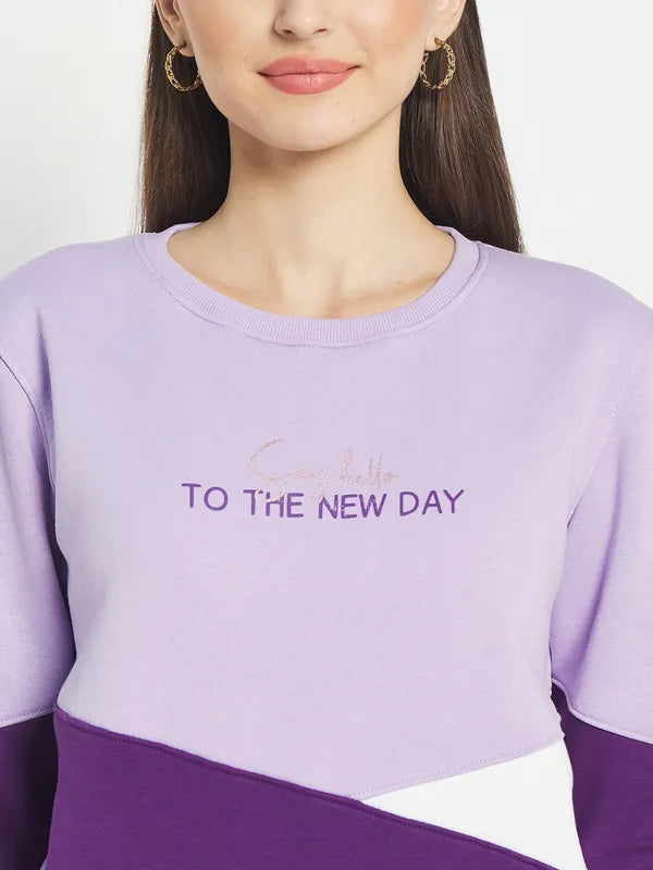 Mettle Women Purple Colourblocked Sweatshirt