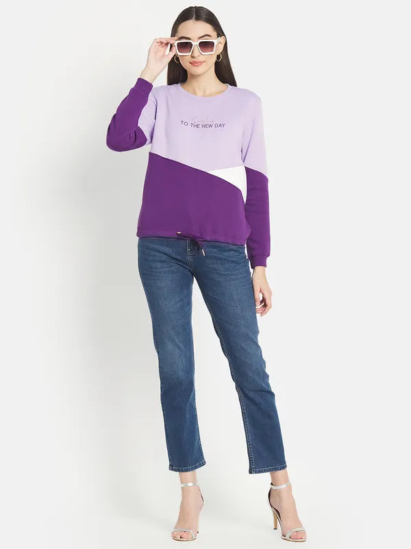 Mettle Women Purple Colourblocked Sweatshirt