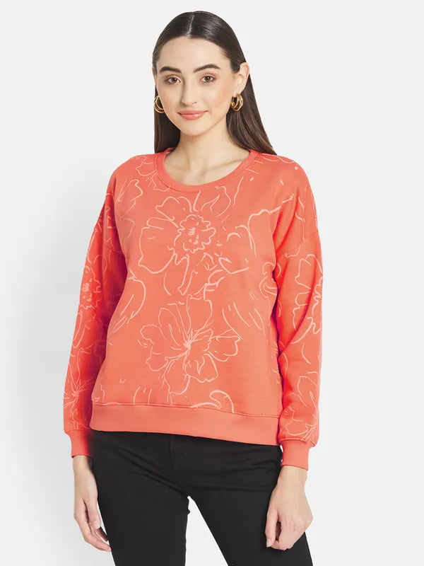 Mettle Women Orange Printed Sweatshirt