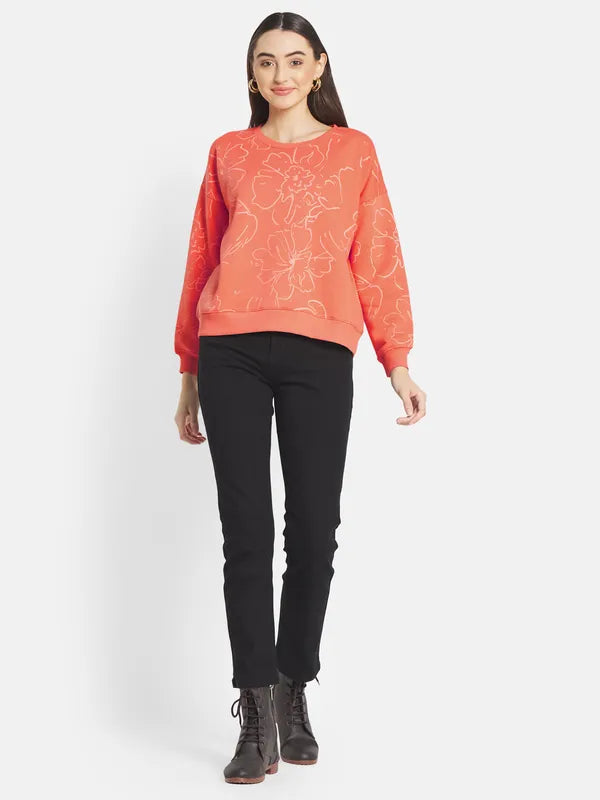 Mettle Women Orange Printed Sweatshirt