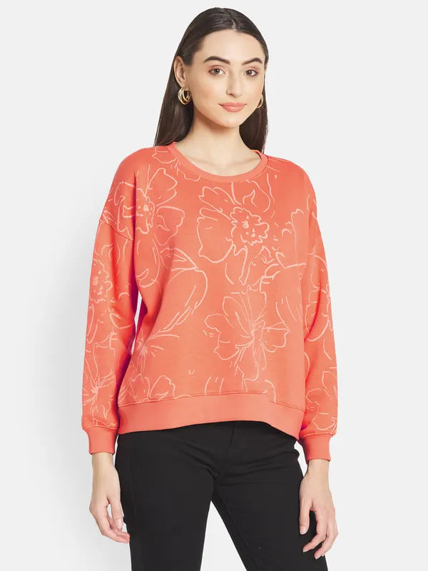 Mettle Women Orange Printed Sweatshirt