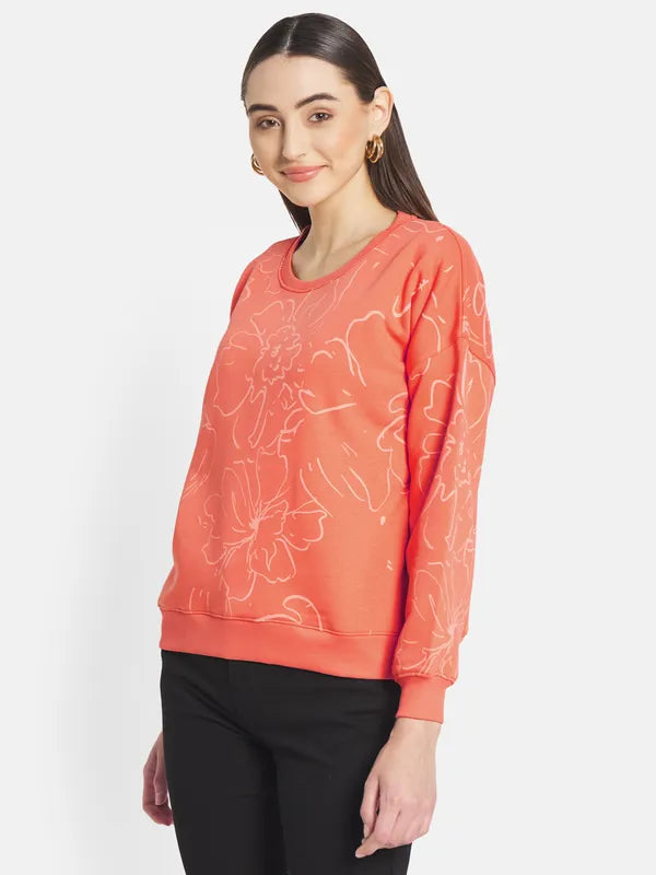 Mettle Women Orange Printed Sweatshirt