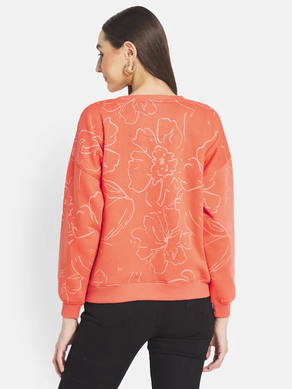 Mettle Women Orange Printed Sweatshirt