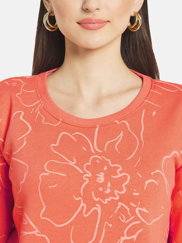 Mettle Women Orange Printed Sweatshirt