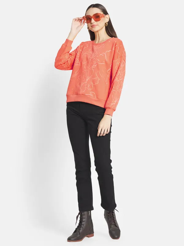 Mettle Women Orange Printed Sweatshirt