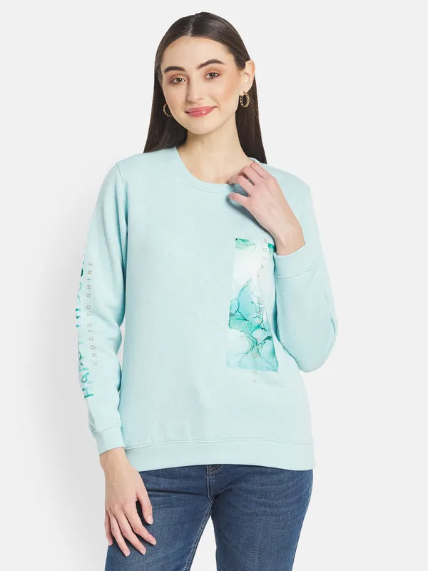 Mettle Women Blue Printed Sweatshirt