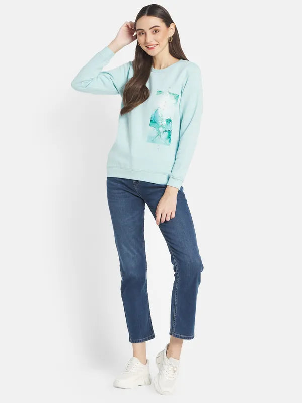 Mettle Women Blue Printed Sweatshirt