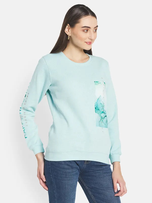 Mettle Women Blue Printed Sweatshirt