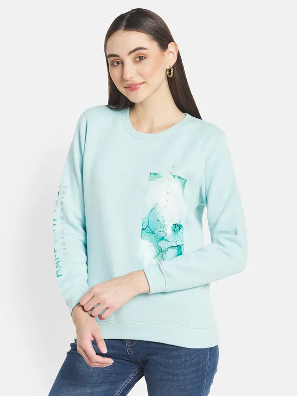 Mettle Women Blue Printed Sweatshirt