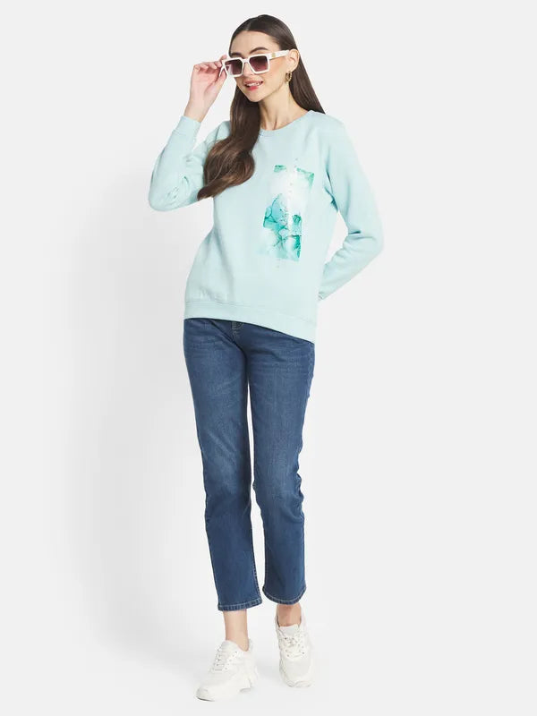 Mettle Women Blue Printed Sweatshirt