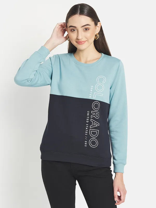 Mettle Women Blue Colourblocked Sweatshirt