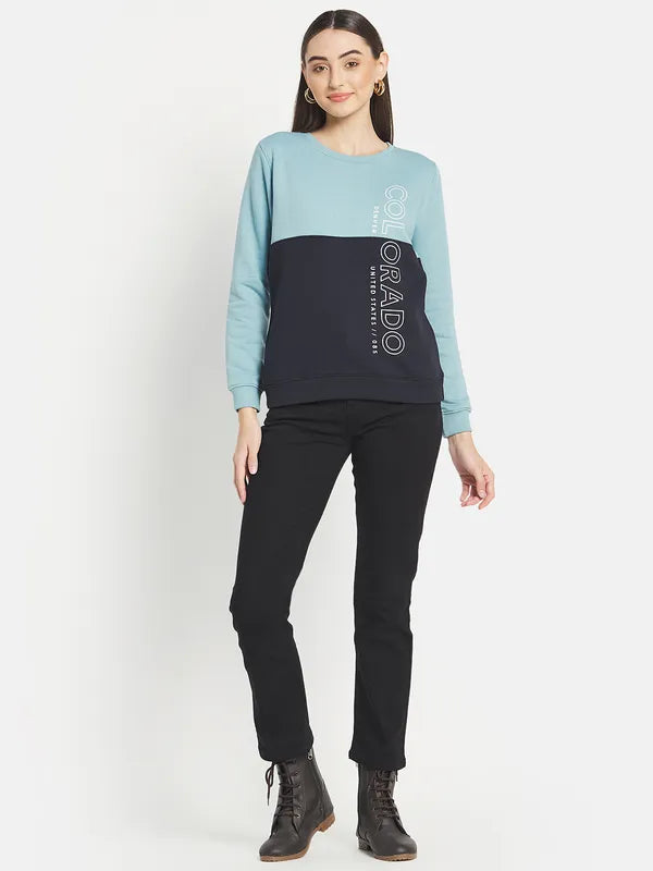 Mettle Women Blue Colourblocked Sweatshirt