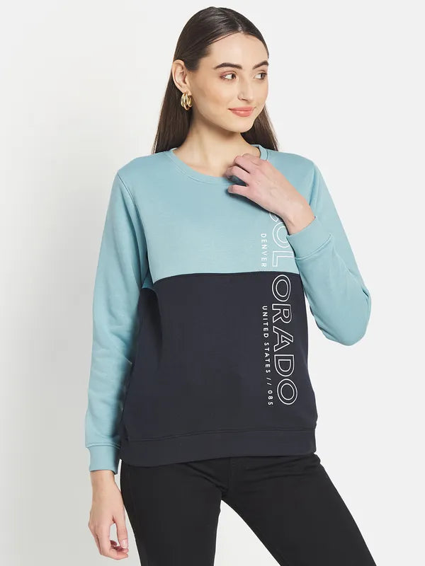 Mettle Women Blue Colourblocked Sweatshirt