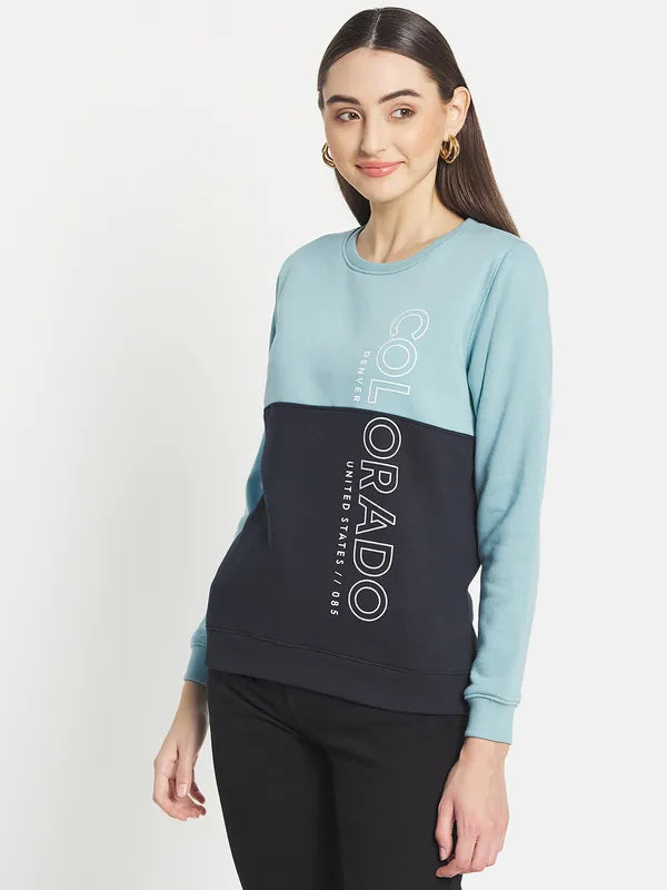 Mettle Women Blue Colourblocked Sweatshirt