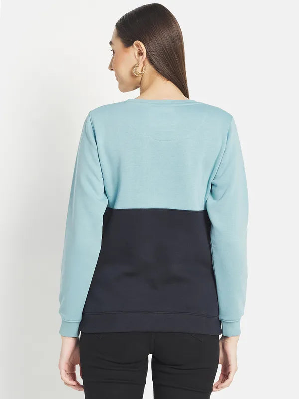 Mettle Women Blue Colourblocked Sweatshirt