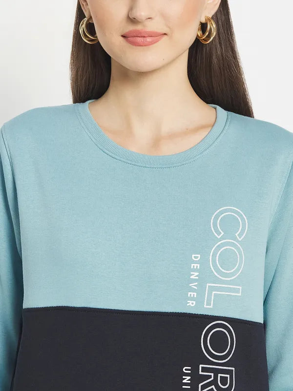 Mettle Women Blue Colourblocked Sweatshirt