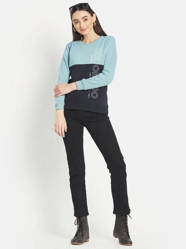 Mettle Women Blue Colourblocked Sweatshirt