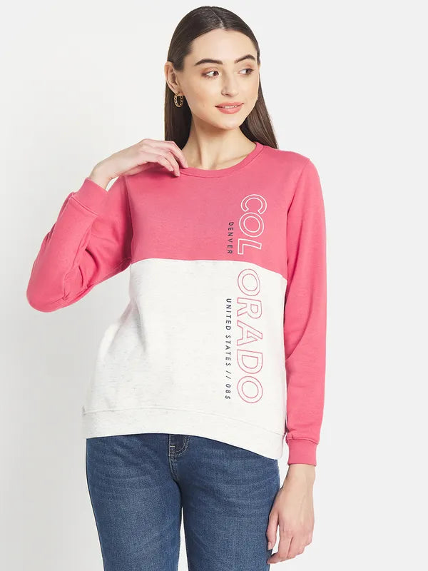 Mettle Women Pink Colourblocked Sweatshirt