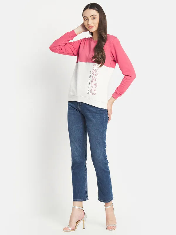 Mettle Women Pink Colourblocked Sweatshirt