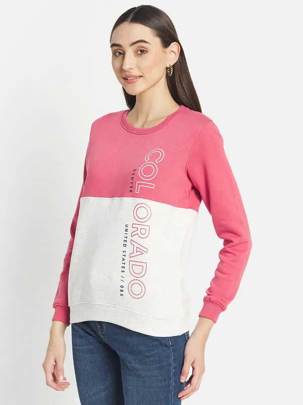 Mettle Women Pink Colourblocked Sweatshirt