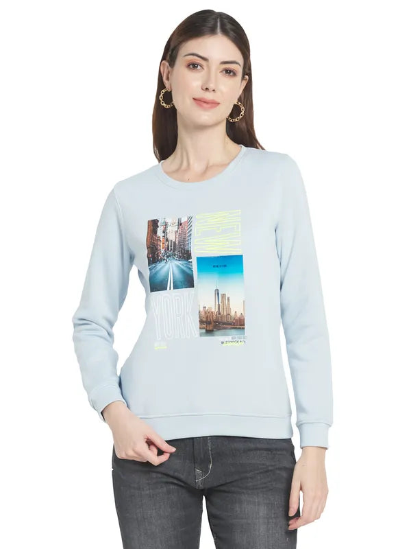 Mettle Women Blue Printed Sweatshirt