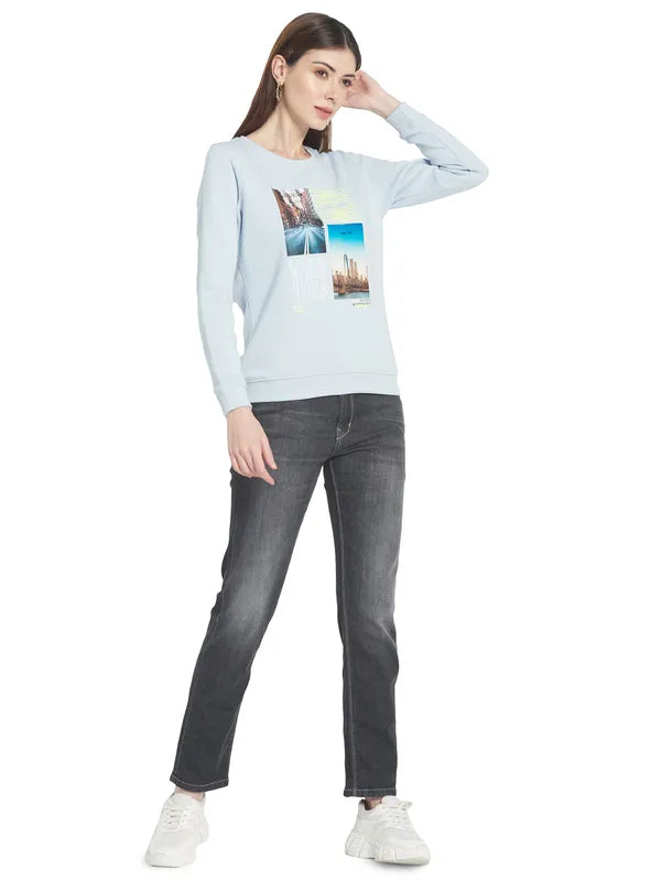 Mettle Women Blue Printed Sweatshirt