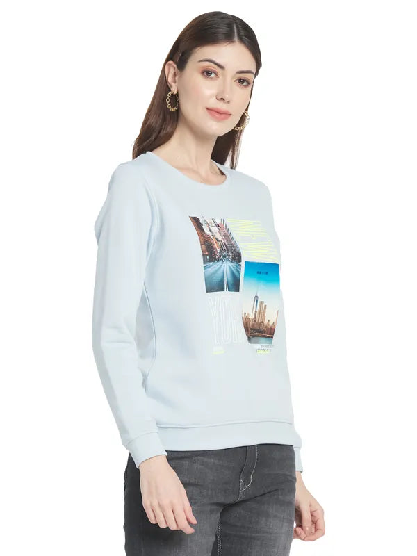 Mettle Women Blue Printed Sweatshirt