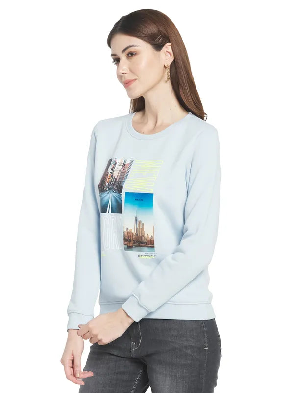 Mettle Women Blue Printed Sweatshirt