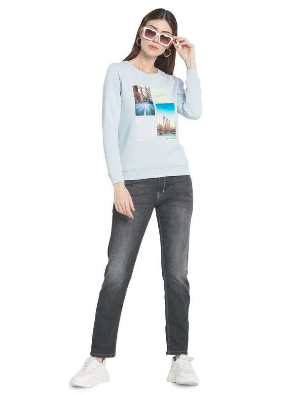 Mettle Women Blue Printed Sweatshirt