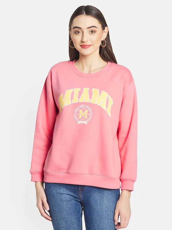 Mettle Women Pink Printed Sweatshirt