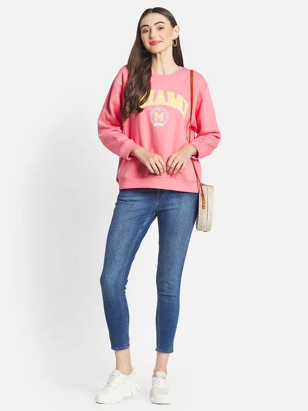 Mettle Women Pink Printed Sweatshirt