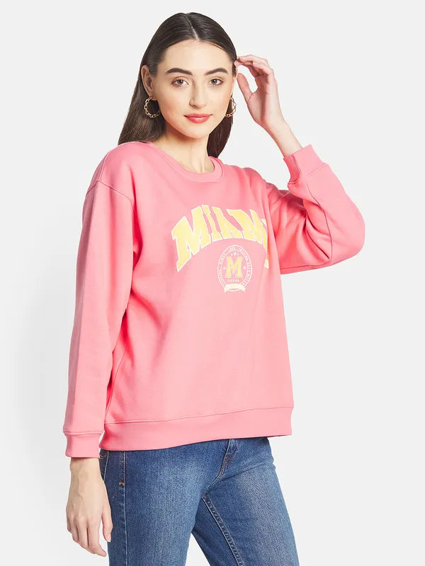 Mettle Women Pink Printed Sweatshirt