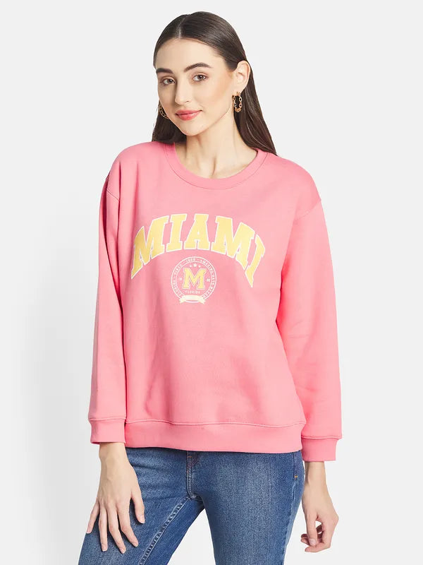 Mettle Women Pink Printed Sweatshirt