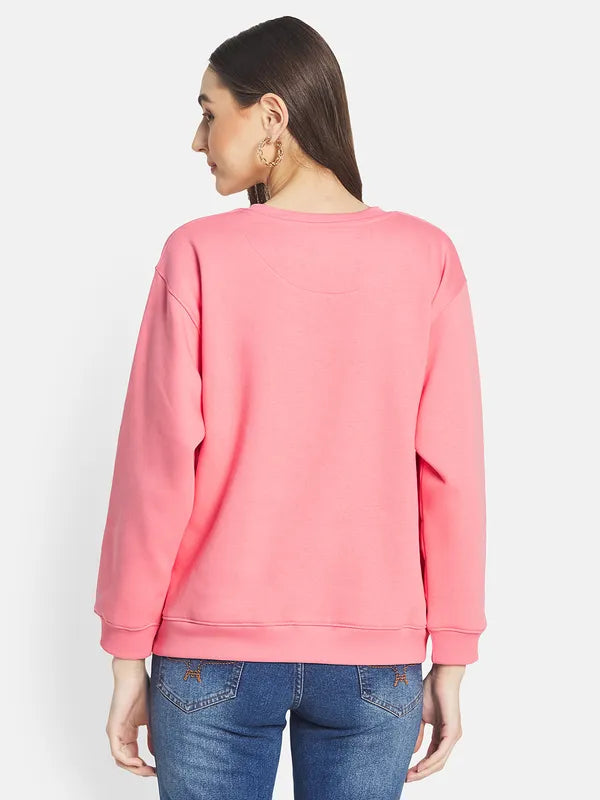 Mettle Women Pink Printed Sweatshirt