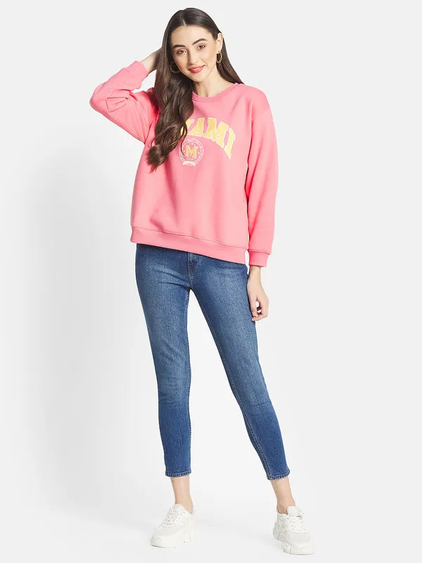 Mettle Women Pink Printed Sweatshirt