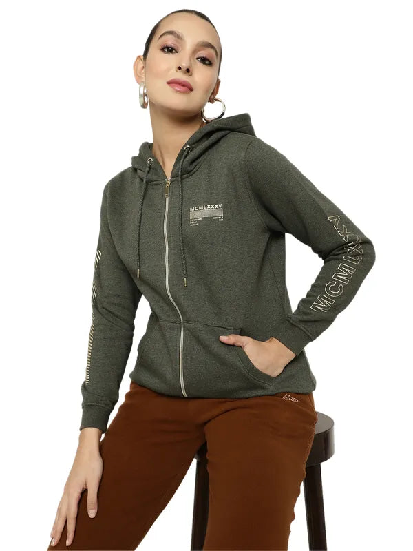 Mettle Women Olive Green Hooded Sweatshirt