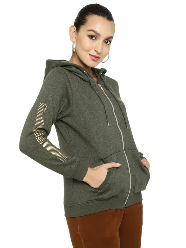 Mettle Women Olive Green Hooded Sweatshirt