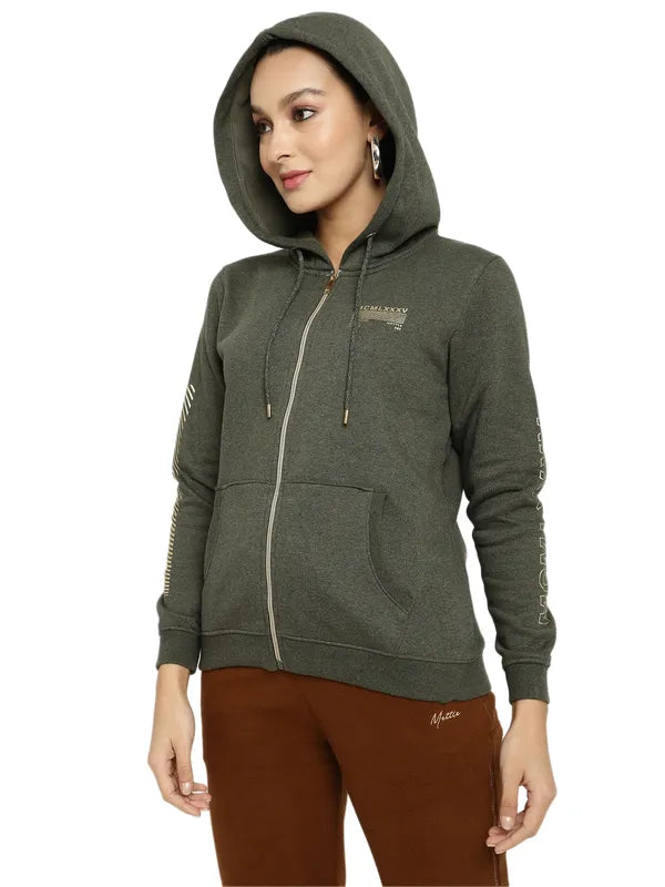 Mettle Women Olive Green Hooded Sweatshirt