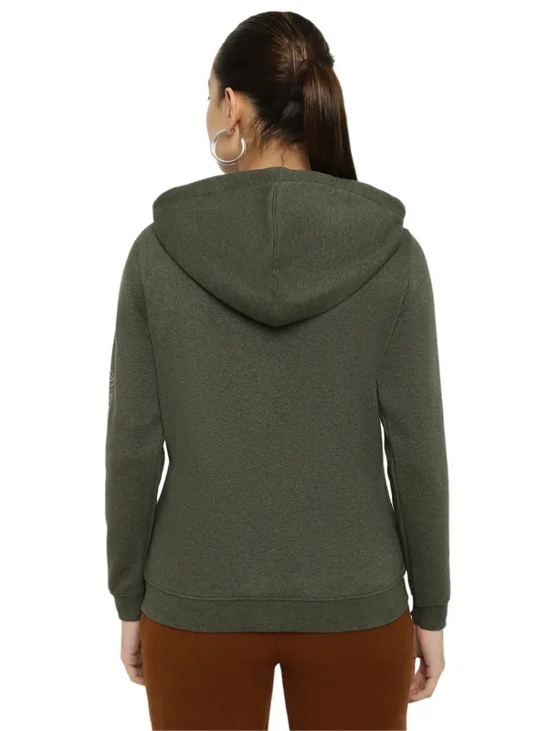 Mettle Women Olive Green Hooded Sweatshirt